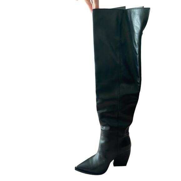 Allsaints Leather Reina Knee-High Boots Angled Block Heel Black Size 36 EU /US 6 - Picture 8 of 14